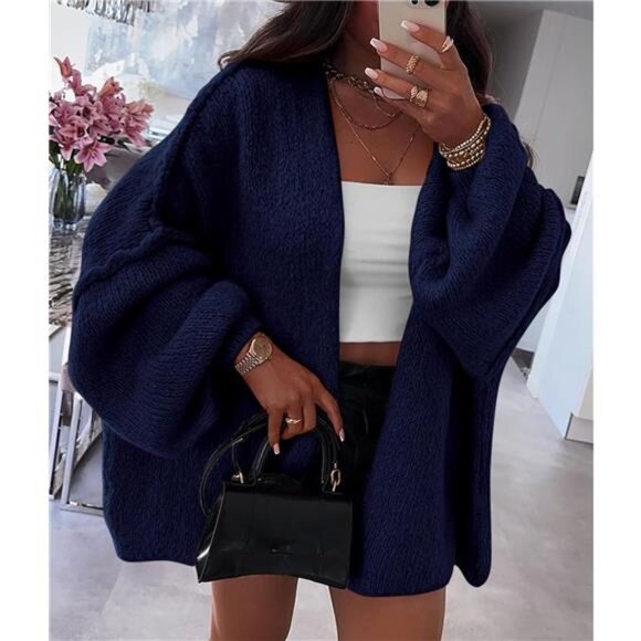 Womens Oversized Cardigan Sweaters Navy - Picture 7 of 7